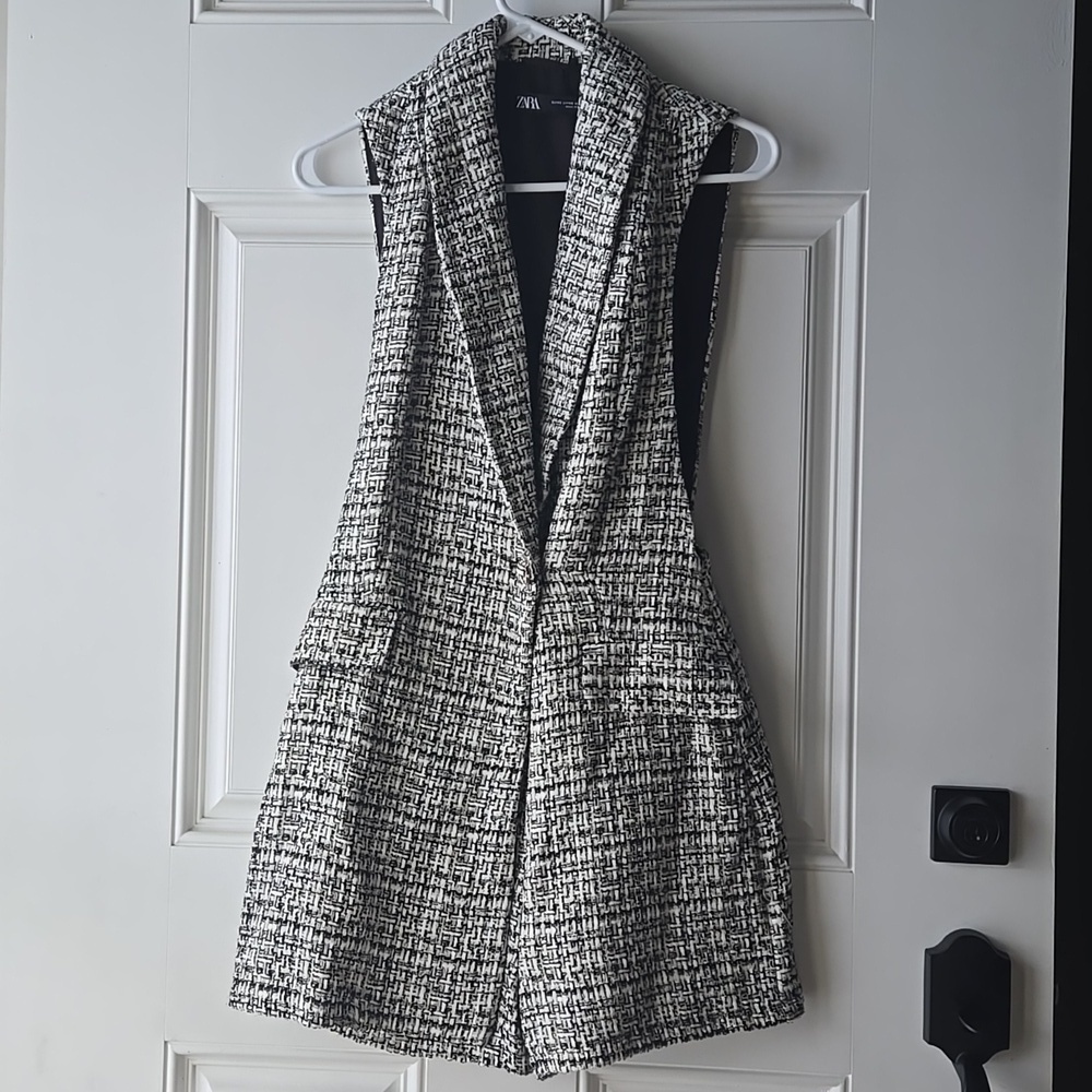 Zara Tweed Romper With Metalic Gold Accents